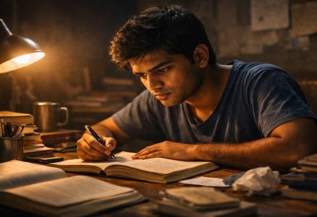 असफलता से सफलता की प्रेरक कहानी – देर रात मेहनत करता हुआ भारतीय लड़का
